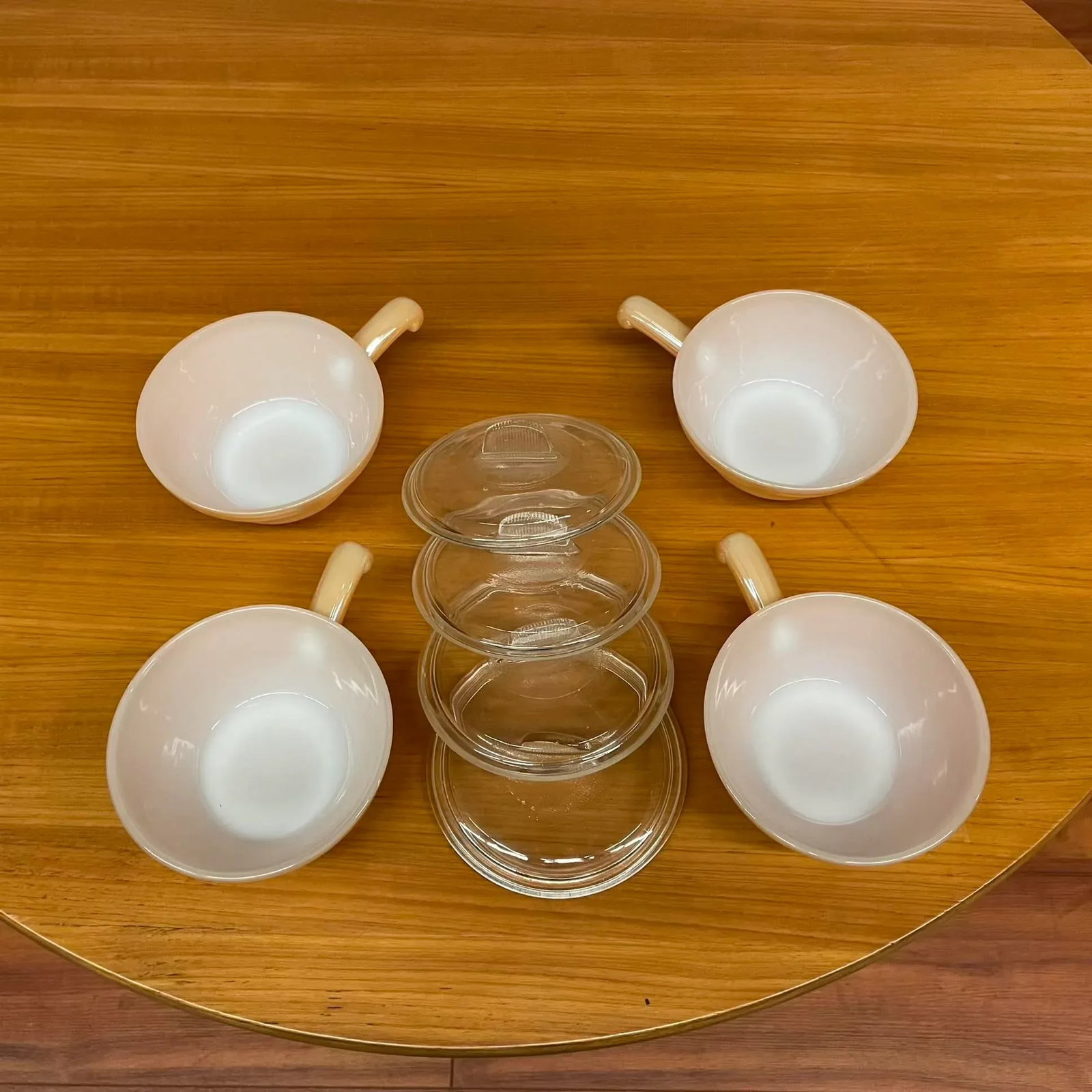 Set of 4 Vintage Fire-King Peach Luster Oven-Safe Bowls With Lids – Made in Usa - 10
