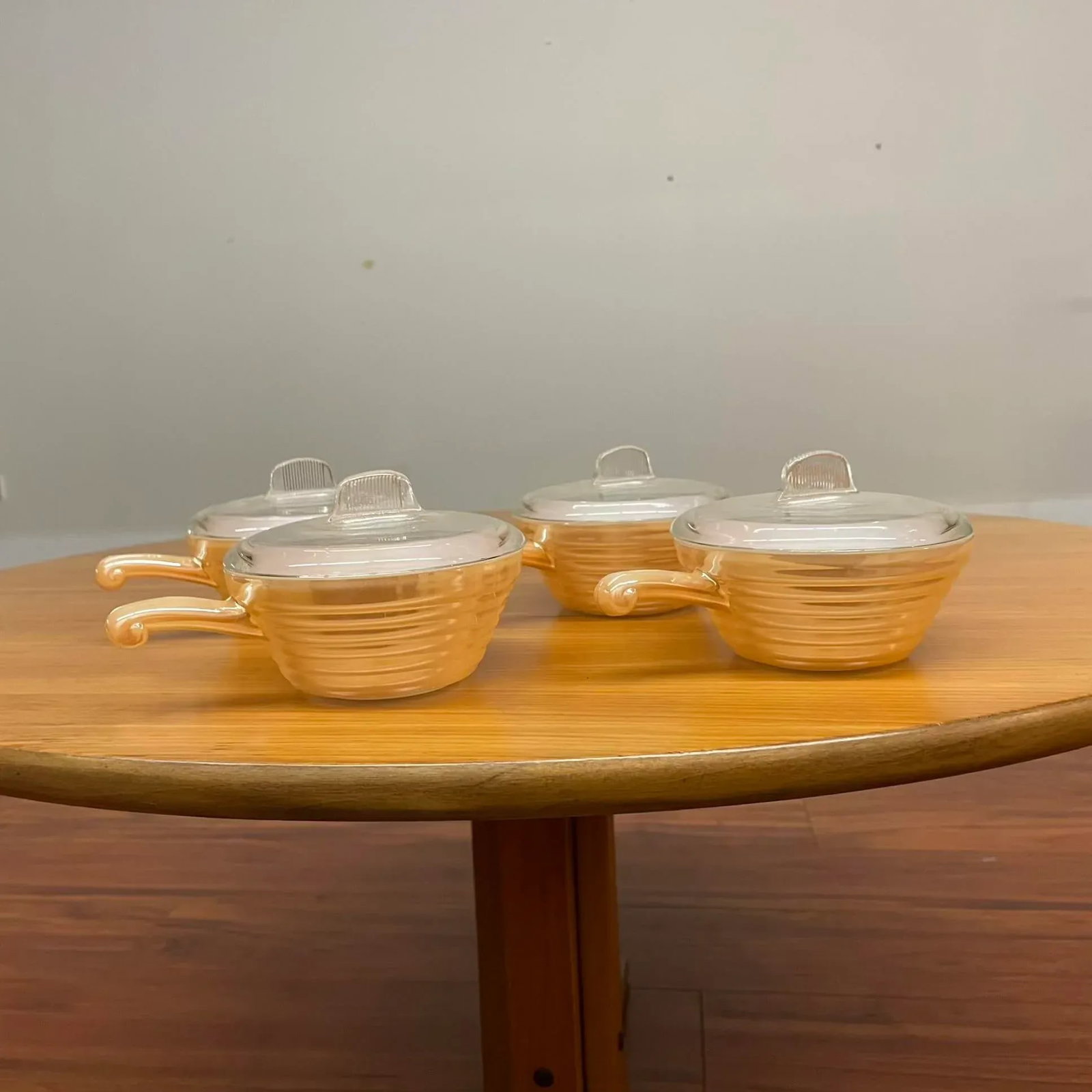 Set of 4 Vintage Fire-King Peach Luster Oven-Safe Bowls With Lids – Made in Usa - 2