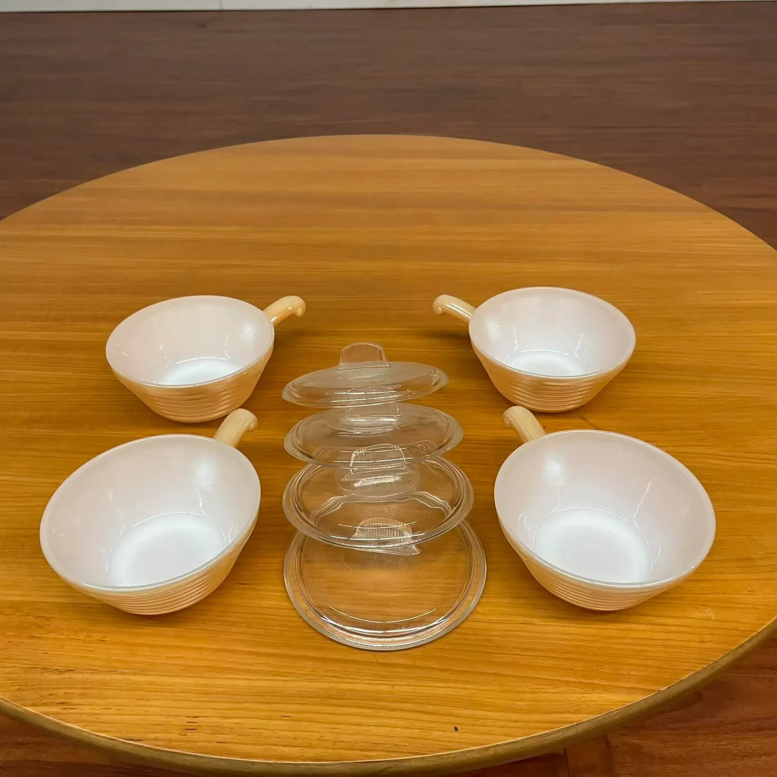 Set of 4 Vintage Fire-King Peach Luster Oven-Safe Bowls With Lids – Made in Usa - 4