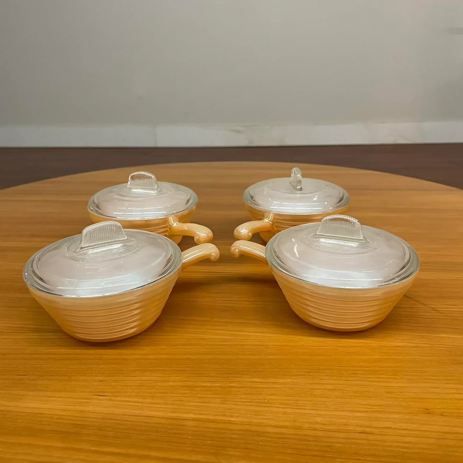 Set of 4 Vintage Fire-King Peach Luster Oven-Safe Bowls With Lids – Made in Usa - 5