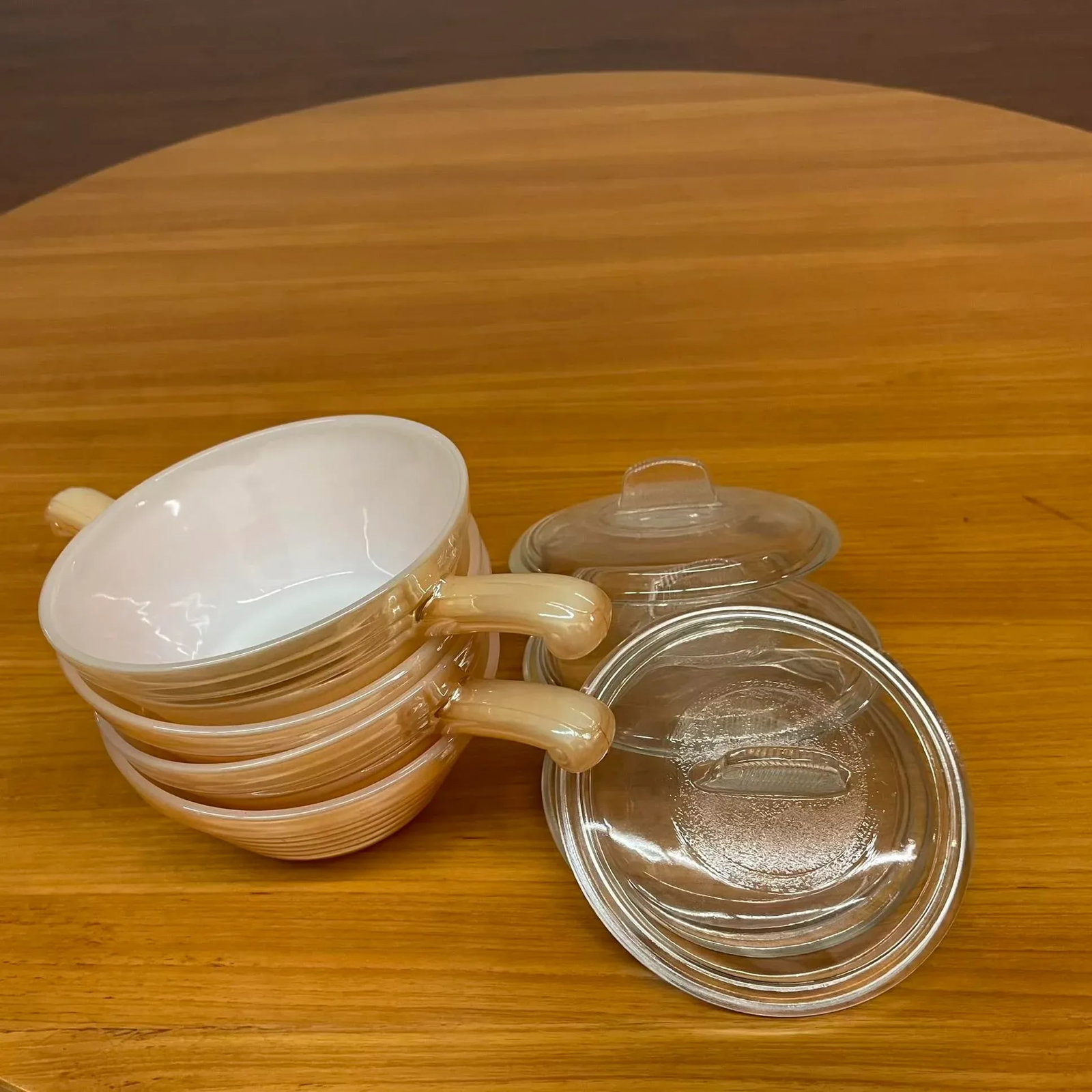 Set of 4 Vintage Fire-King Peach Luster Oven-Safe Bowls With Lids – Made in Usa - 6