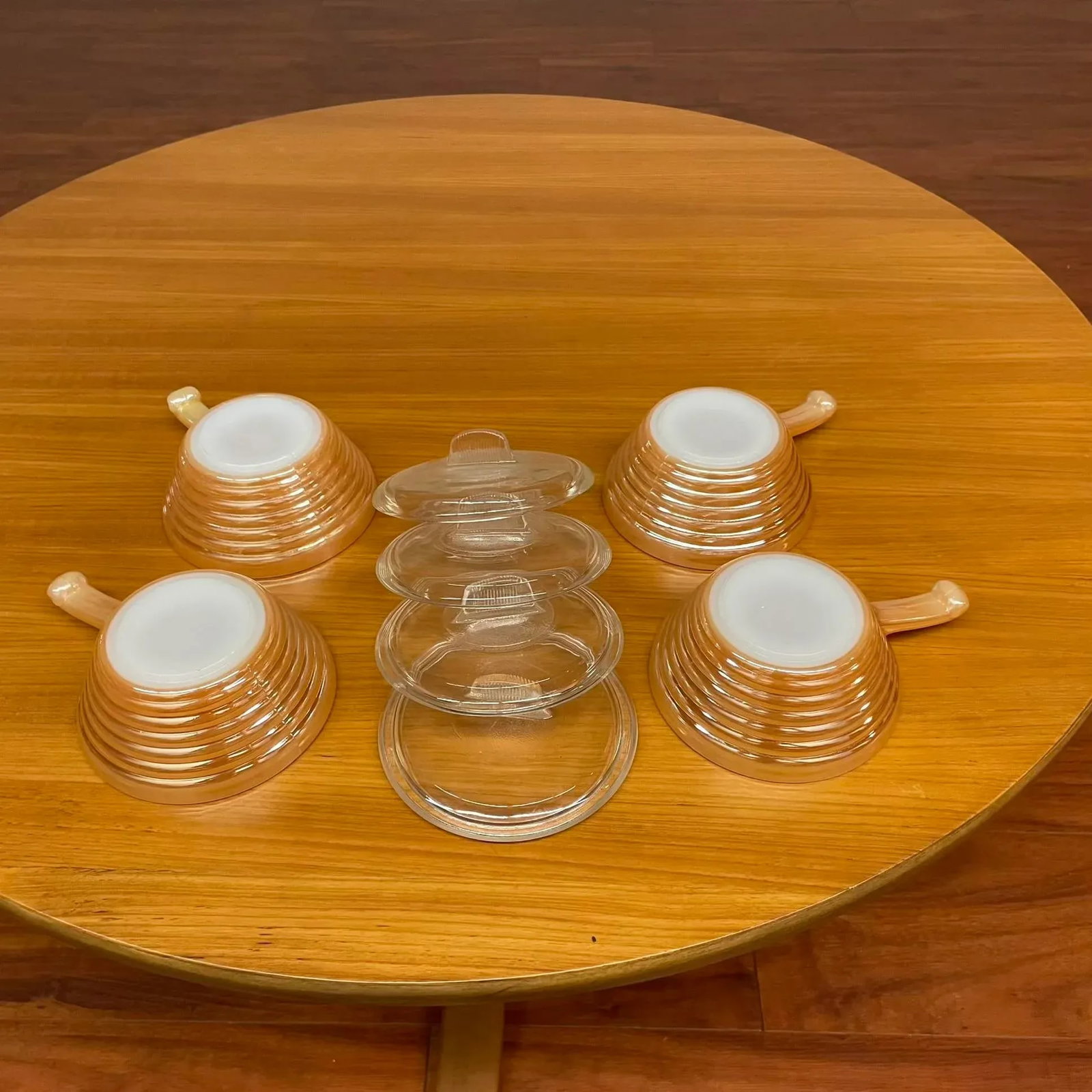 Set of 4 Vintage Fire-King Peach Luster Oven-Safe Bowls With Lids – Made in Usa - 7