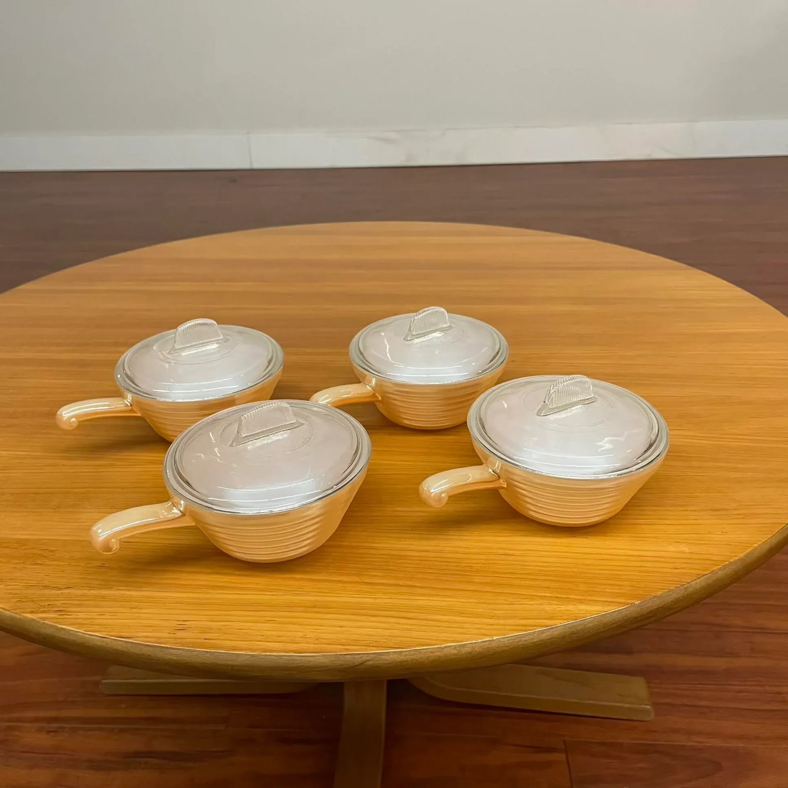 Set of 4 Vintage Fire-King Peach Luster Oven-Safe Bowls With Lids – Made in Usa - 8