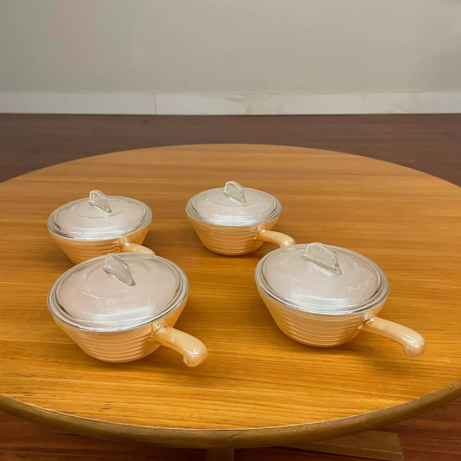 Set of 4 Vintage Fire-King Peach Luster Oven-Safe Bowls With Lids – Made in Usa - 9