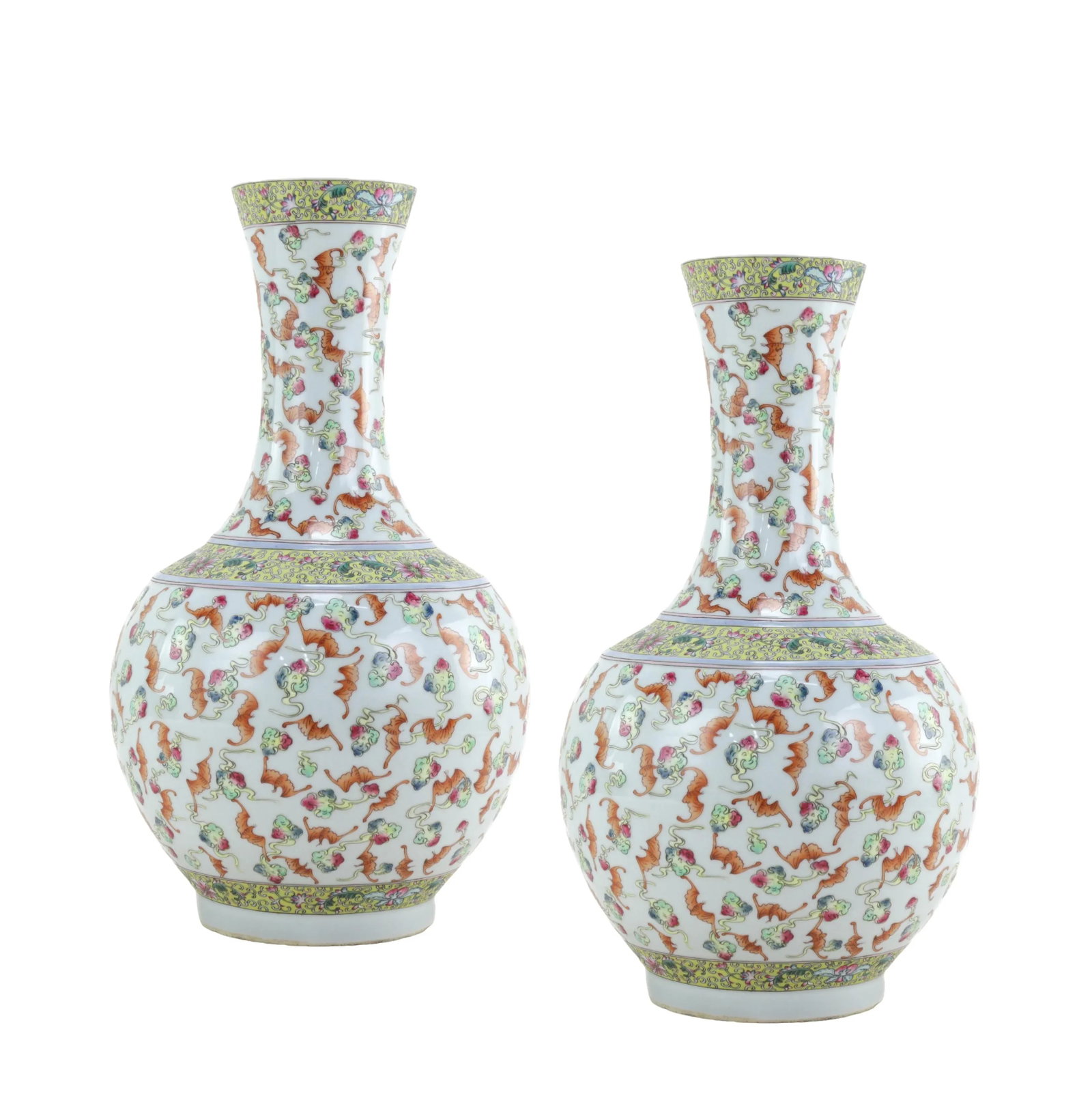 A Pair of Mid-20th-Century Chinese Famille Rose Long-Necked Vases - 2