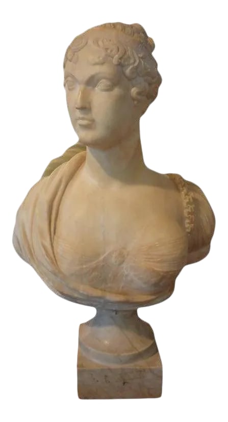 19th Century Italian Classical Alabaster Bust: Well sculpted antique Italian alabaster or marble bust of a classical female. This fabulous sculpture rests on a square plinth and dates to the 19th century. Condition: Alterations: Original