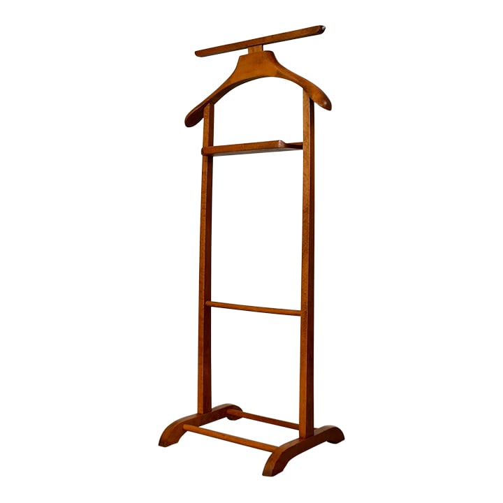 1950's Mid-Century Modern Solid Wood Valet / Butler: Vintage original Midcentury Modern valet for sale. Made of solid wood, and is in excellent original condition. It's made of solid beech wood, and has a nice warm walnut finish to it. It has two brass 