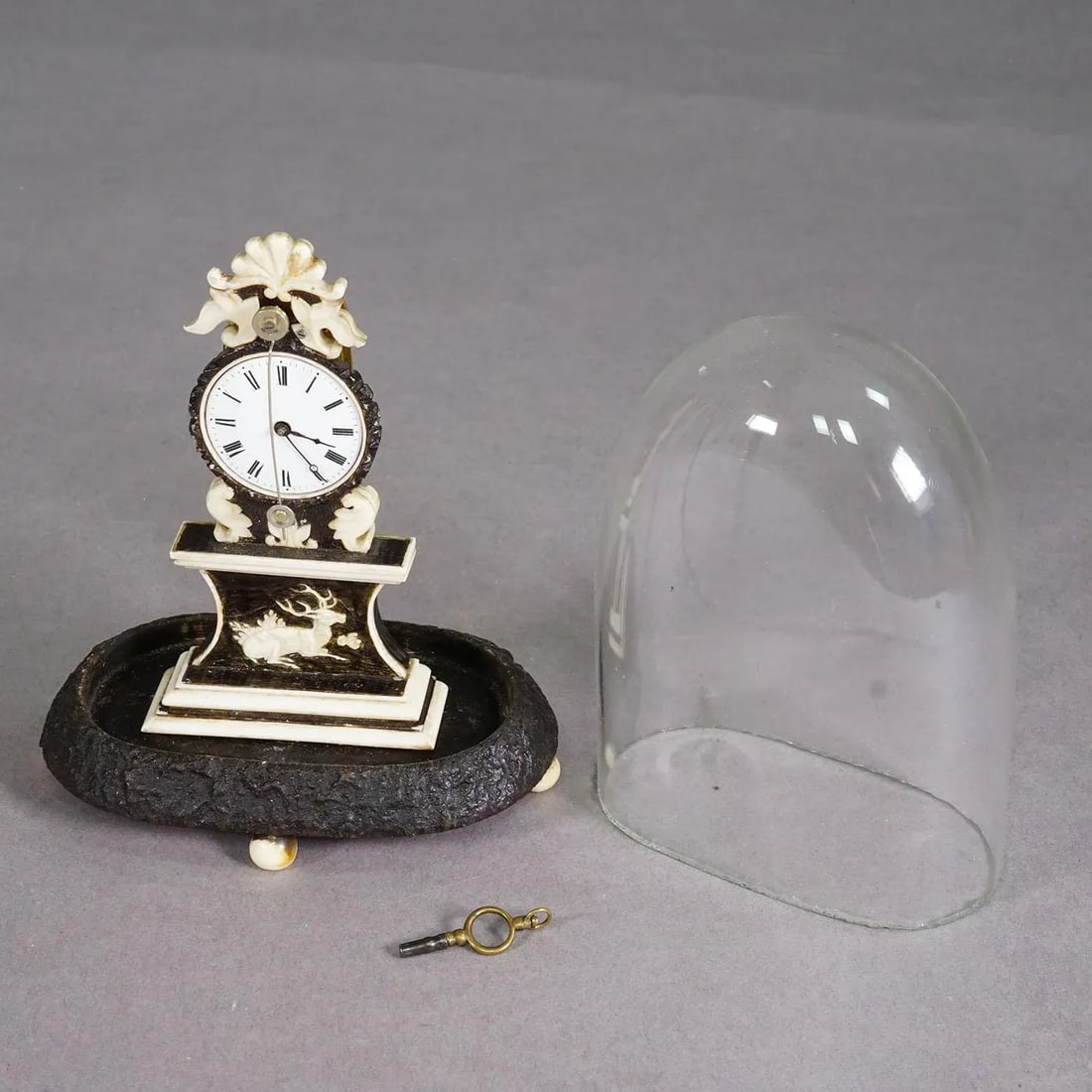 Antique Mantel Clock Under Glass Dome, Ca. 1870 - 3