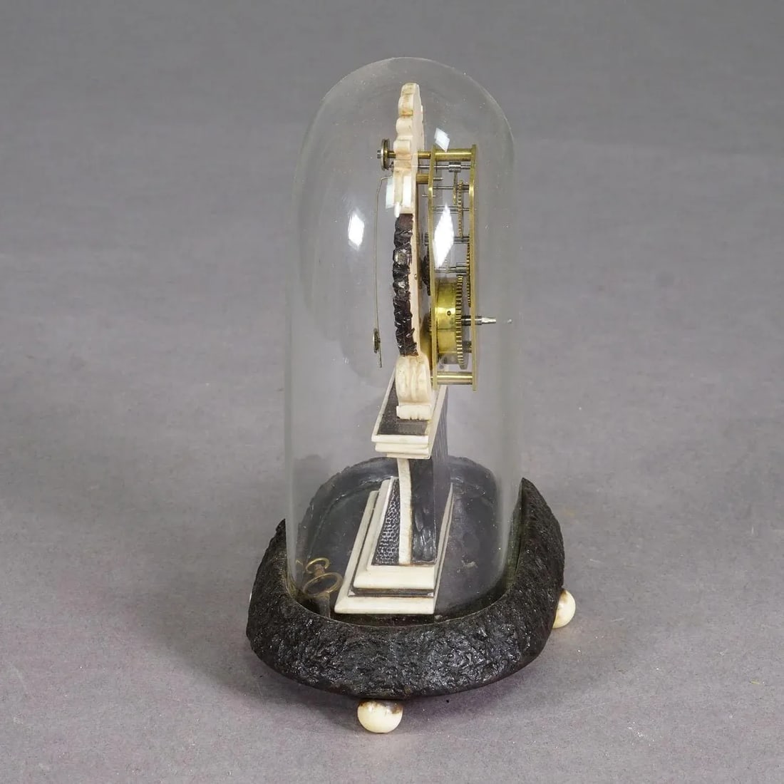 Antique Mantel Clock Under Glass Dome, Ca. 1870 - 6
