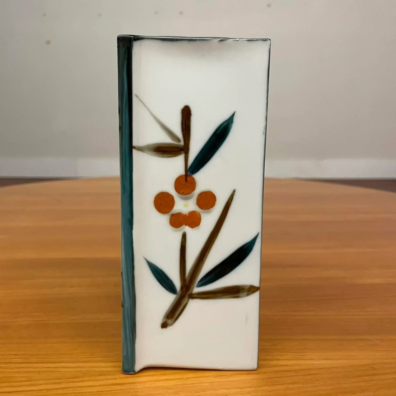Japanese Hand-Painted Porcelain Vase With Floral Motif - Canted-Corner Square Form - 3