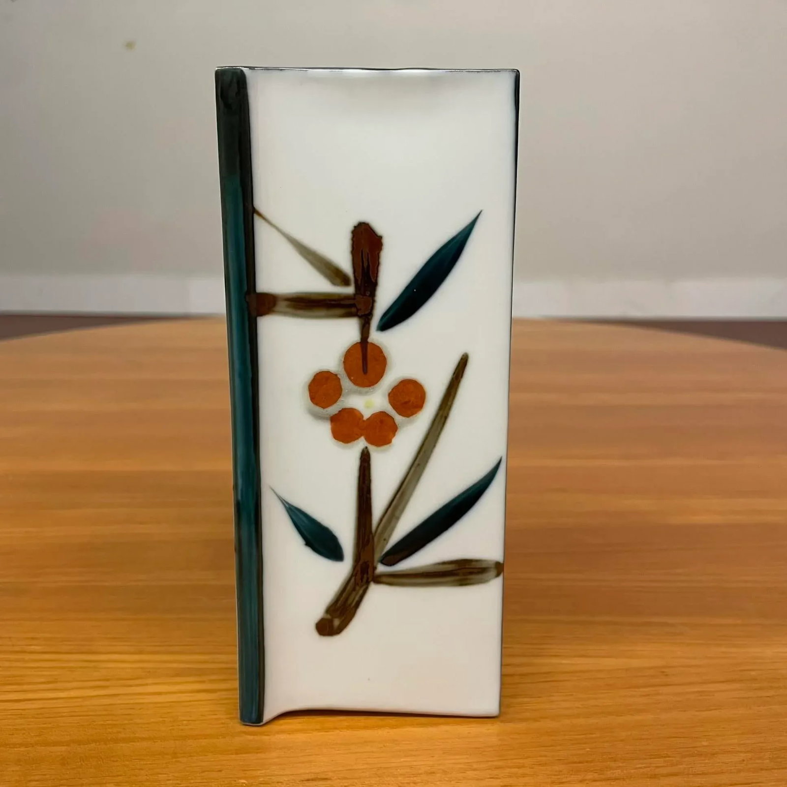 Japanese Hand-Painted Porcelain Vase With Floral Motif - Canted-Corner Square Form - 4