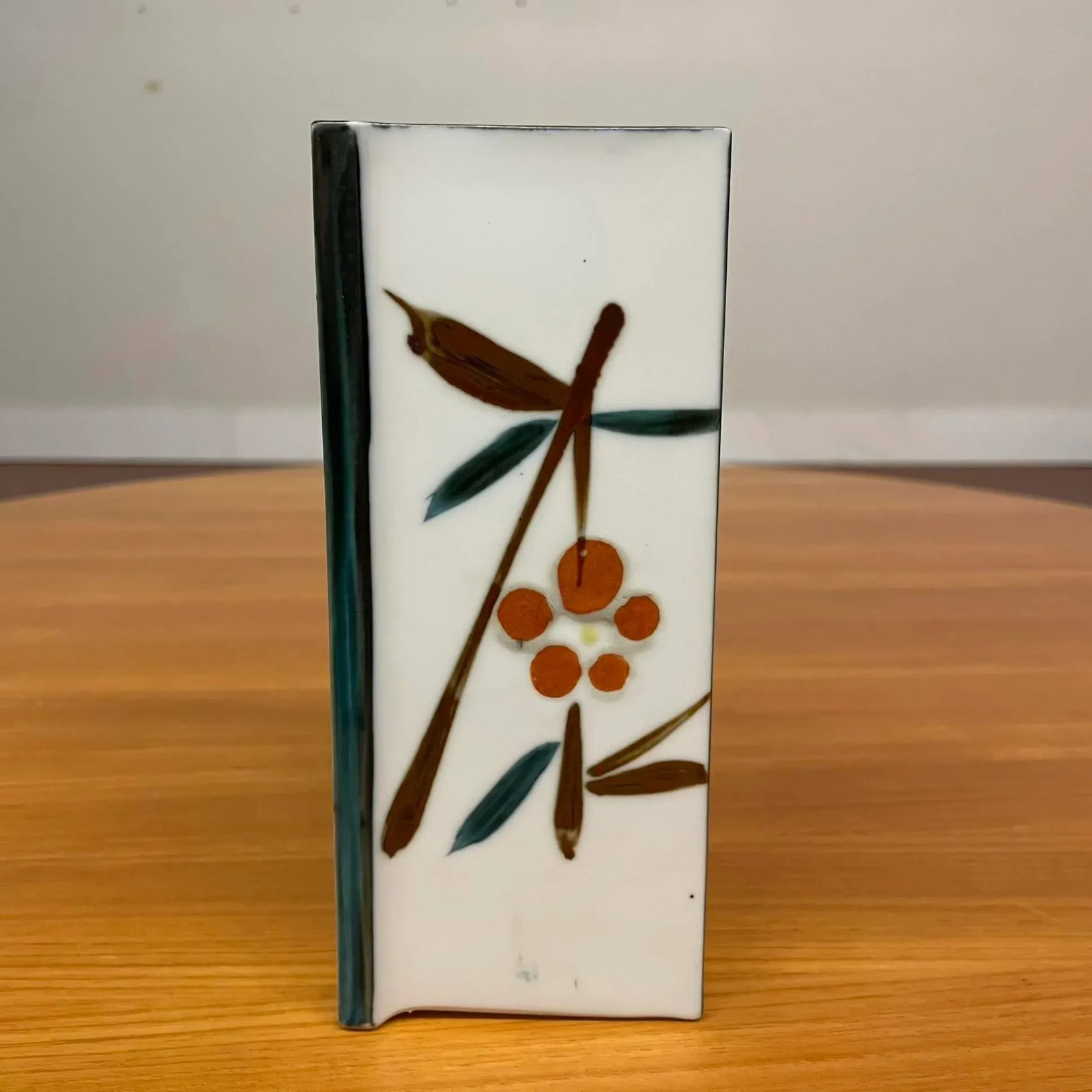 Japanese Hand-Painted Porcelain Vase With Floral Motif - Canted-Corner Square Form - 8