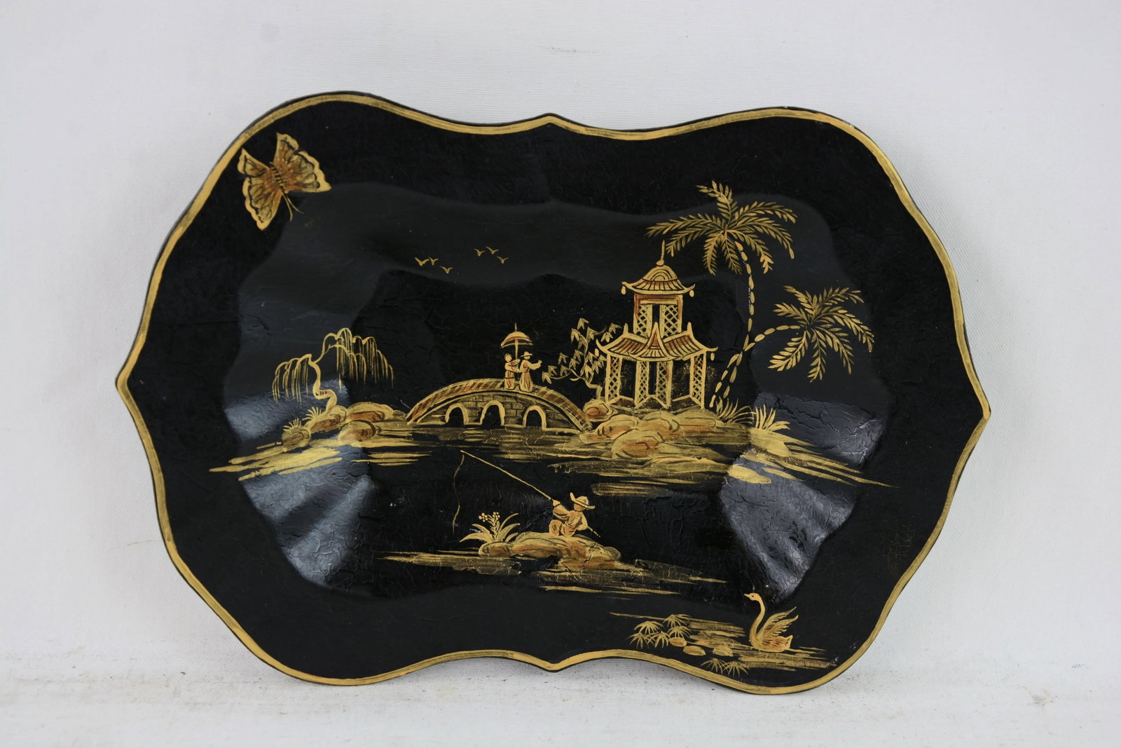 Vintage White Hand Painted Chinoiseries Style Patterned Plate/Tray - 4