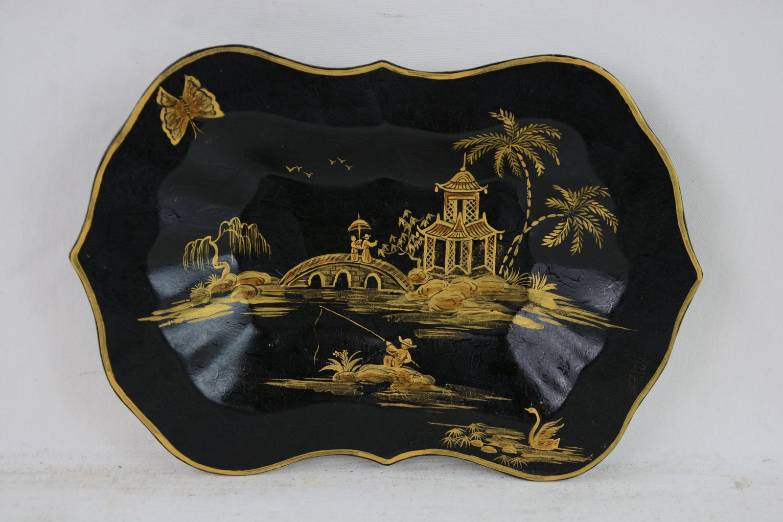 Vintage White Hand Painted Chinoiseries Style Patterned Plate/Tray - 5