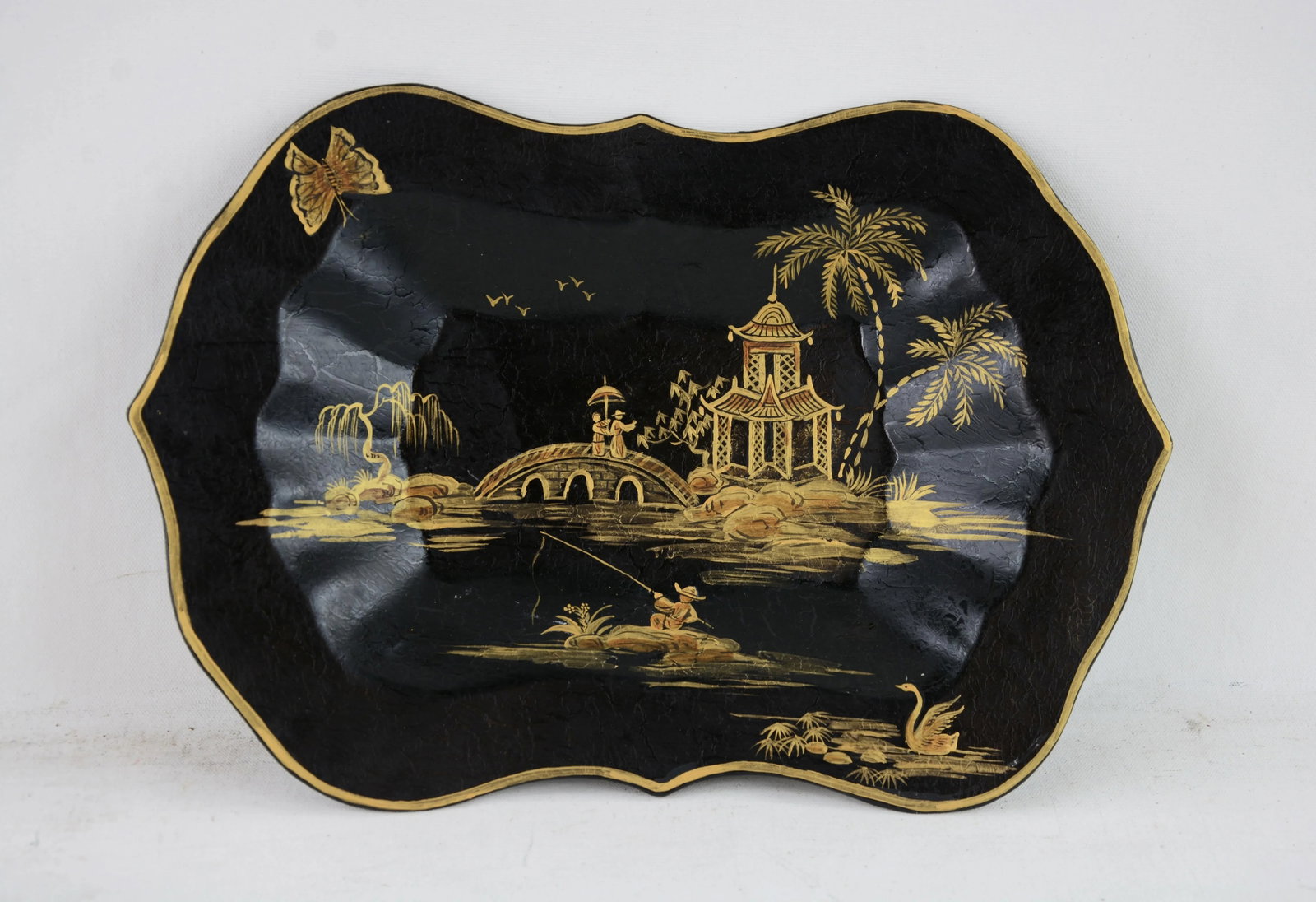 Vintage White Hand Painted Chinoiseries Style Patterned Plate/Tray - 9