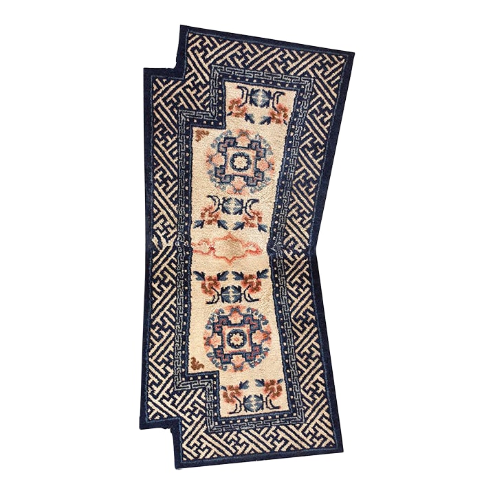 Rare and Collectable Trapping Classic Ivory and Blue Color Antique Chinese Horse Cover: Antique Chinese Horse cover, size: 2'0" x 4'6". Chinese Carpets made in China proper. See entries Ningshia, Peking, Art Deco. General Rug Type: Chinese Specific Rug Type: Chinese Circa: 1930 Ground Co