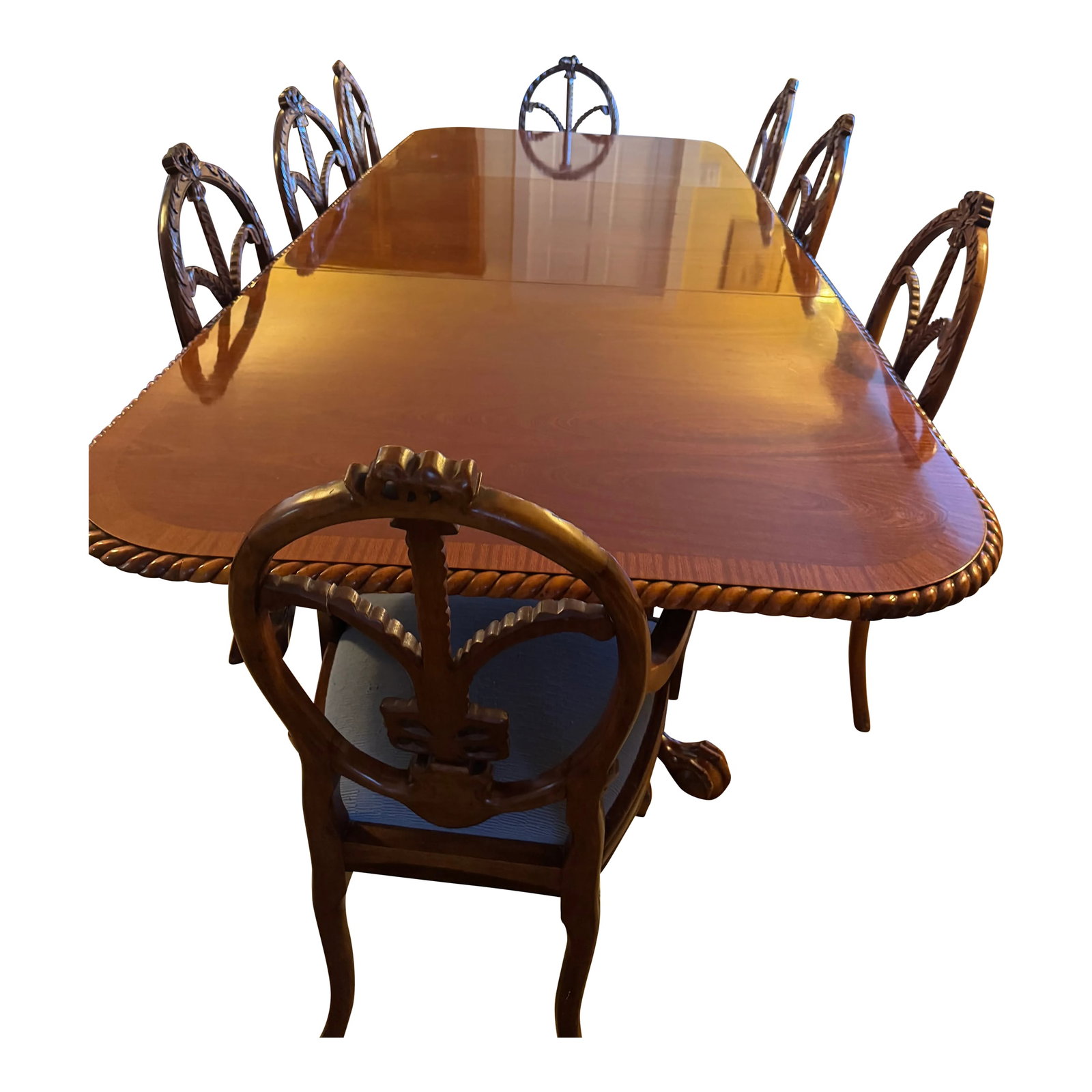 Antique English Mahogany Dining Table & 14 Chairs, Expands to Seat 14 (1 of 18)