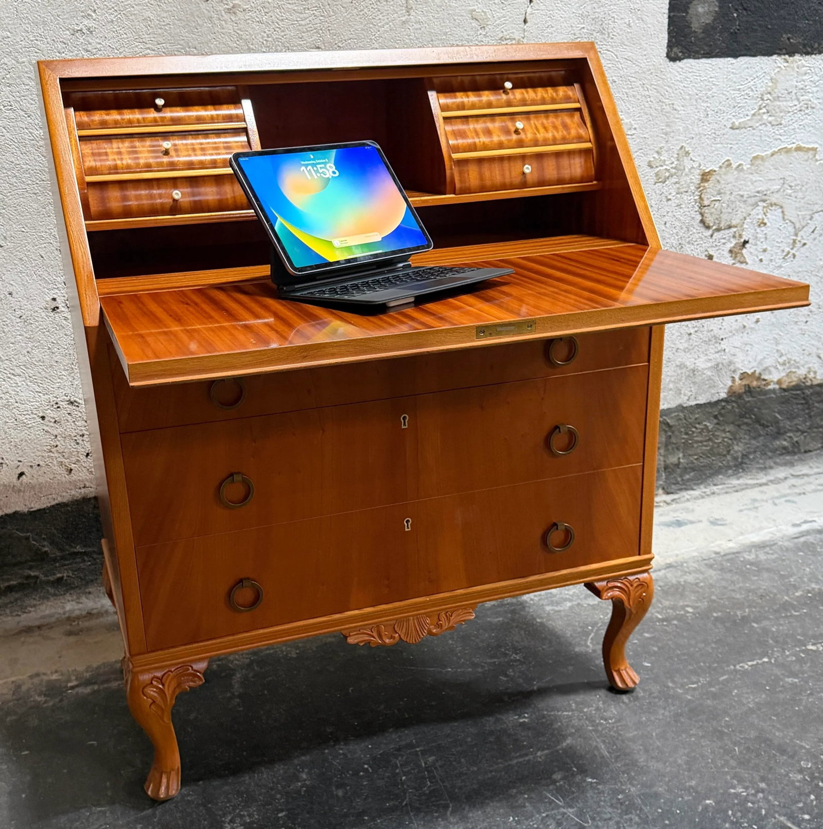 Vintage Swedish Drop-Leaf Secretaire Writing Desk C. 1950 - 4