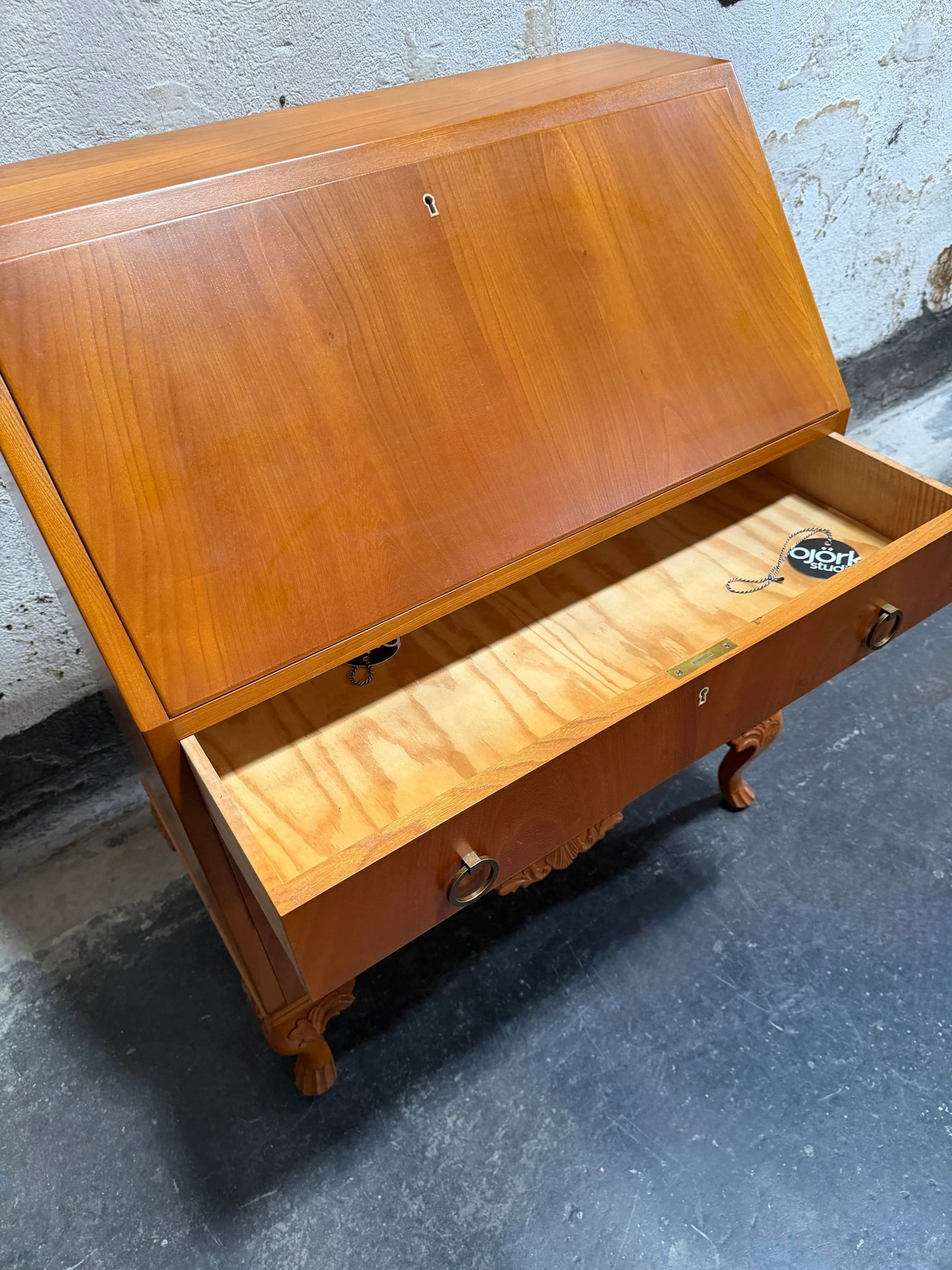 Vintage Swedish Drop-Leaf Secretaire Writing Desk C. 1950 - 7