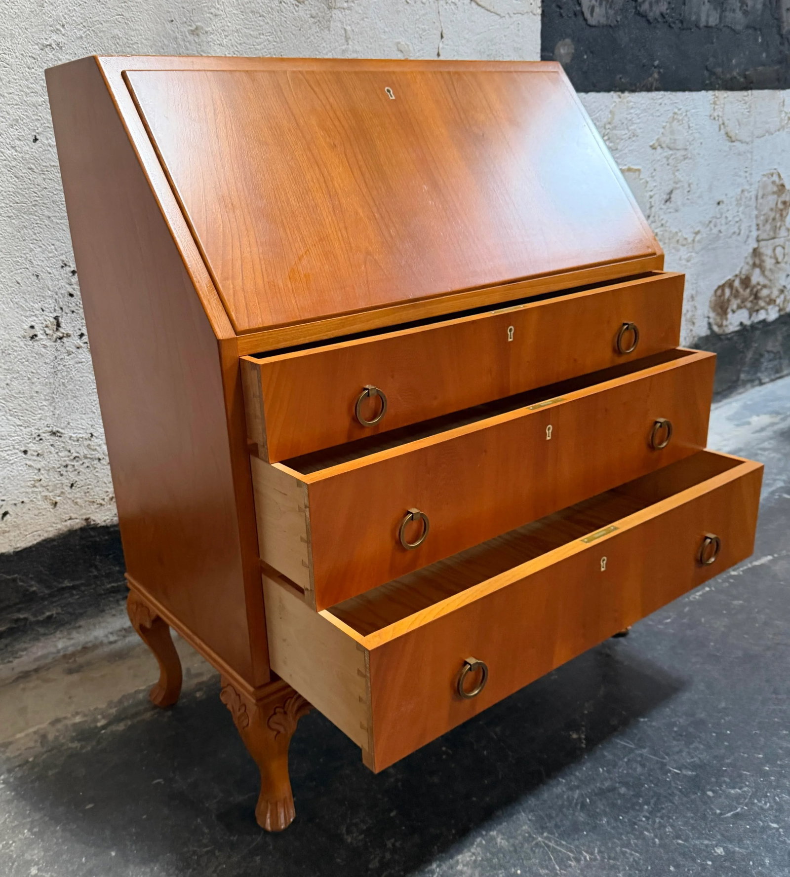 Vintage Swedish Drop-Leaf Secretaire Writing Desk C. 1950 - 9