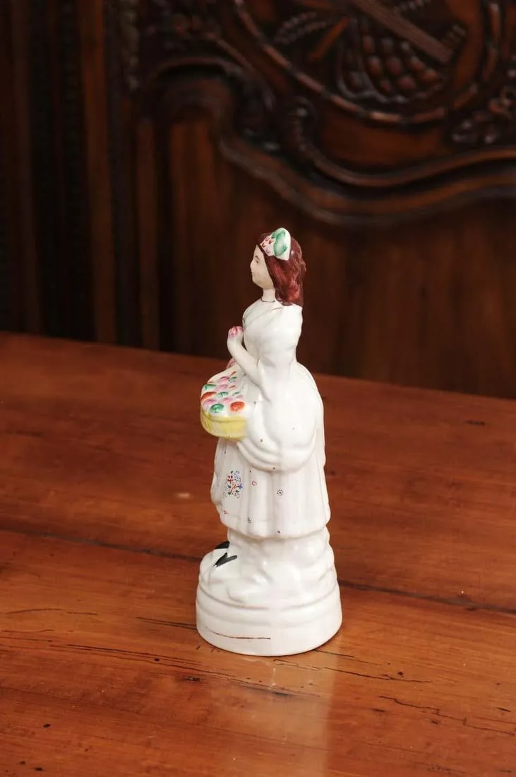 Early 20th Century English Porcelain Decorative Object Depicting Lady With a Floral Basket - 8