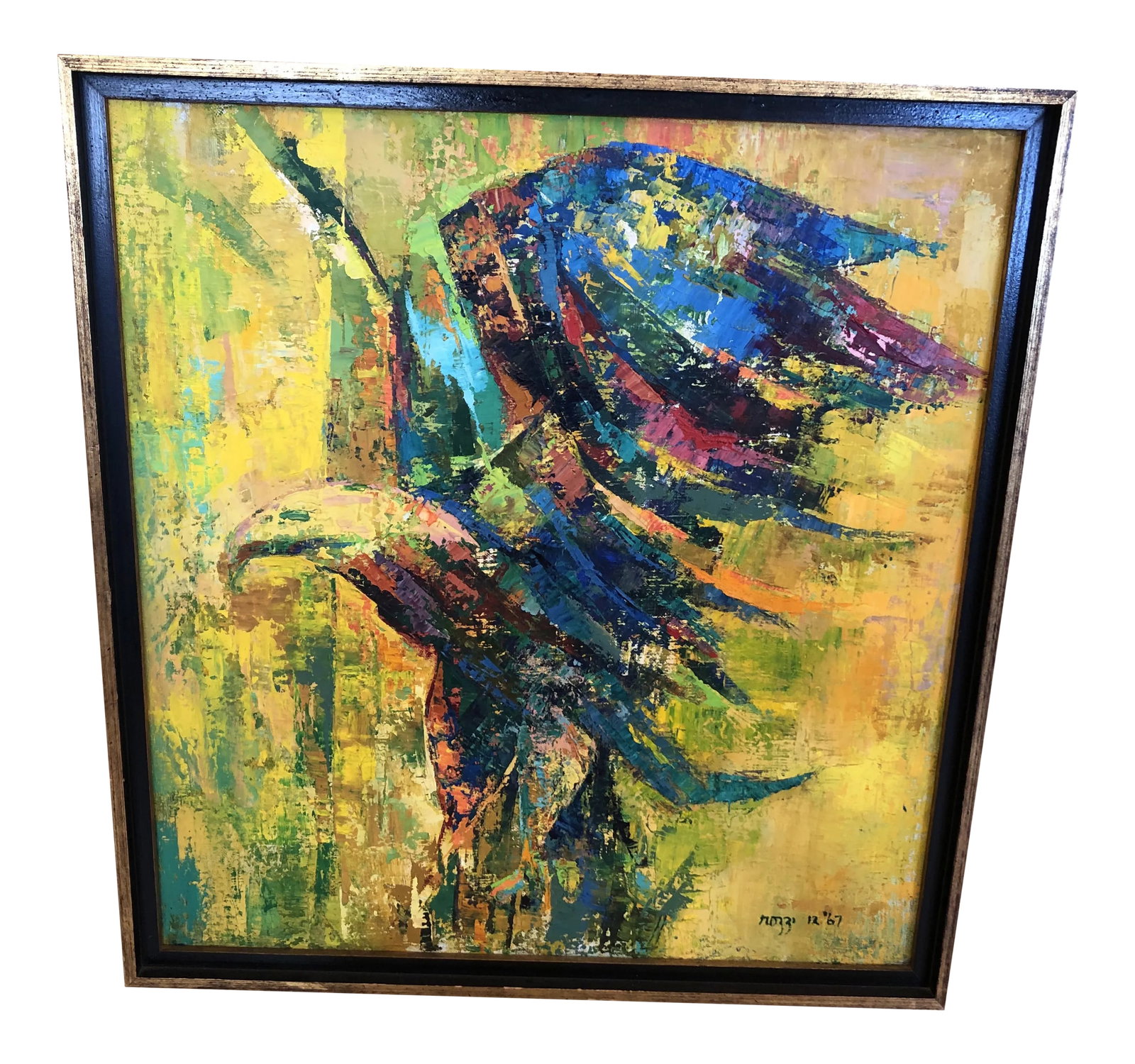 Original Contemporary Oil Painting of Eagle: Beautifully rendered colorful painting of an eagle with strong palette knife strokes and texture. Condition: Alterations: Original Condition Unaltered Imperfections: Some Imperfections Condition