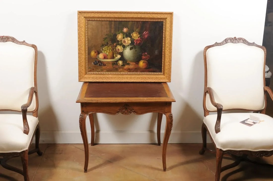 French Napoleon III 1860s Still-Life Oil Painting Depicting Roses and Fruits - 4