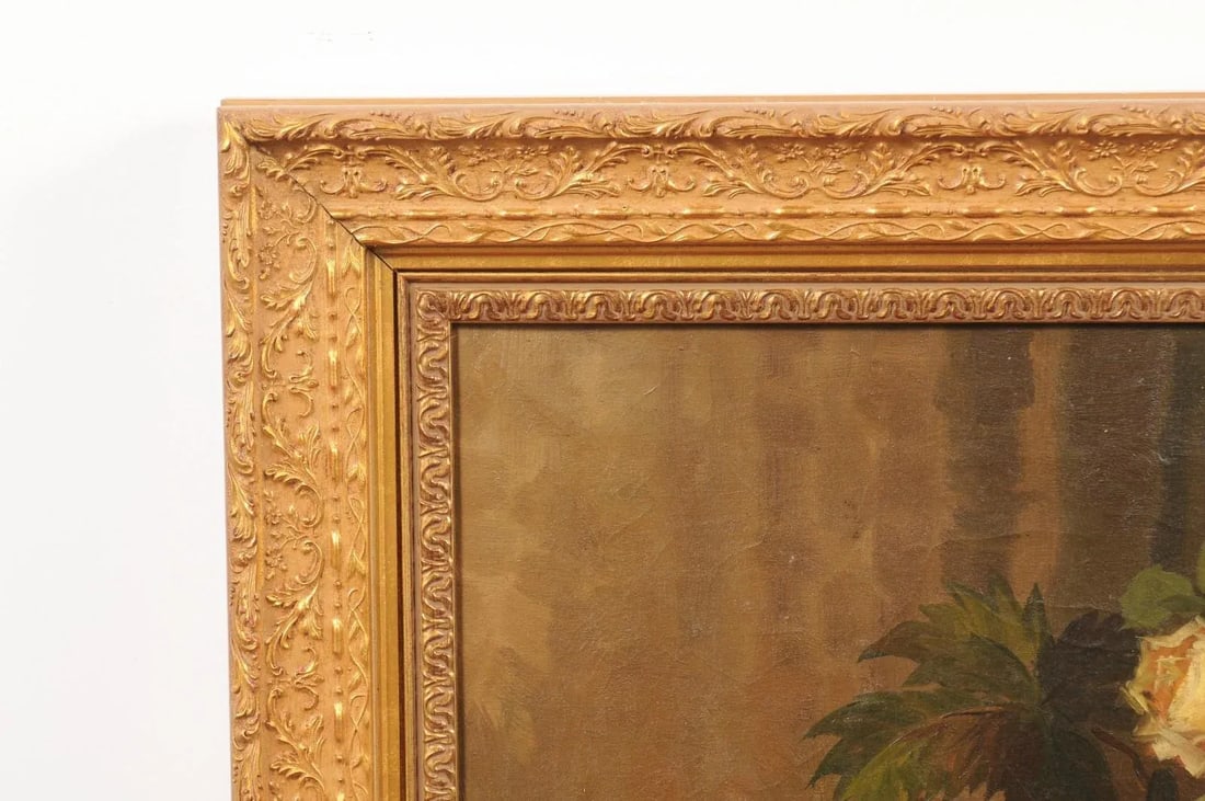 French Napoleon III 1860s Still-Life Oil Painting Depicting Roses and Fruits - 5