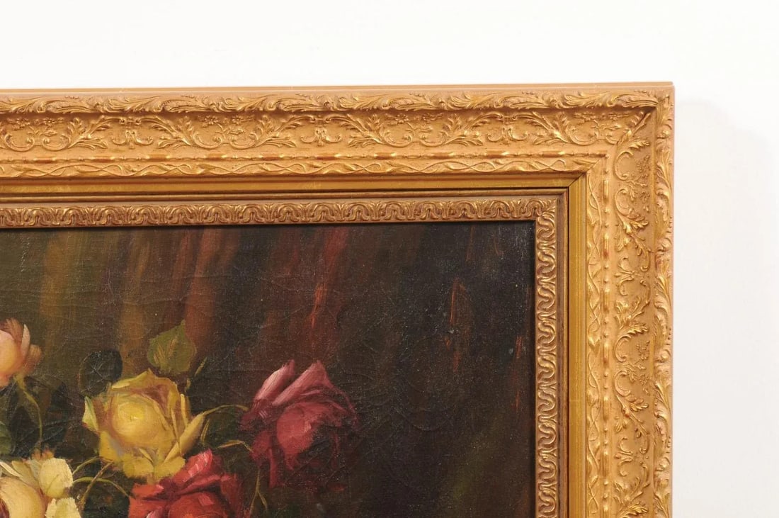 French Napoleon III 1860s Still-Life Oil Painting Depicting Roses and Fruits - 6