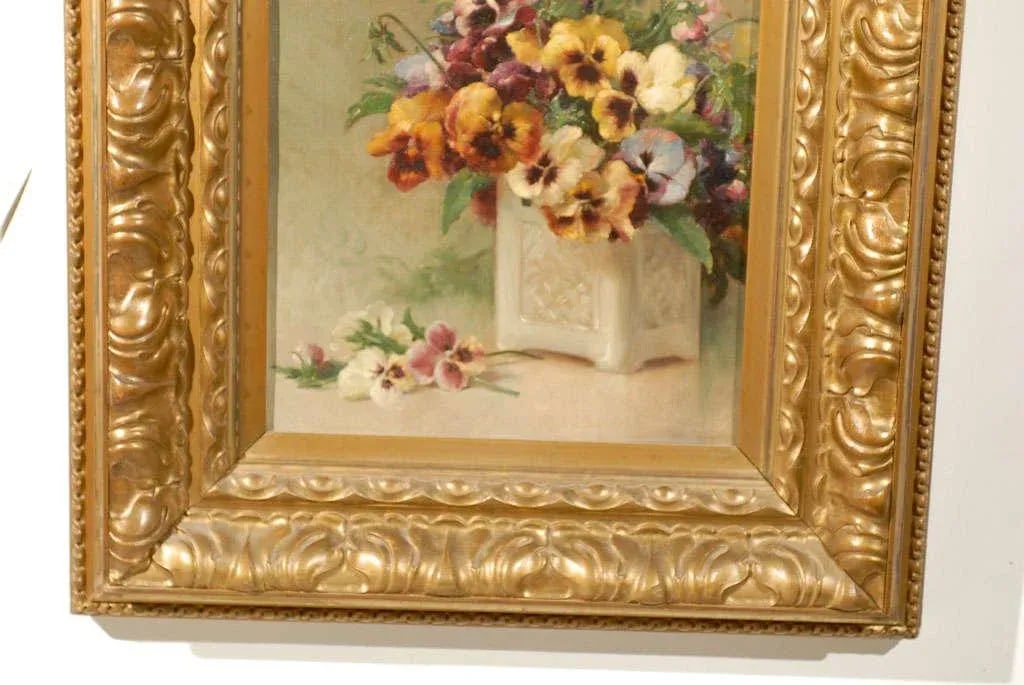 19th Century French Still Life of Pansies Oil Painting, Framed - 3