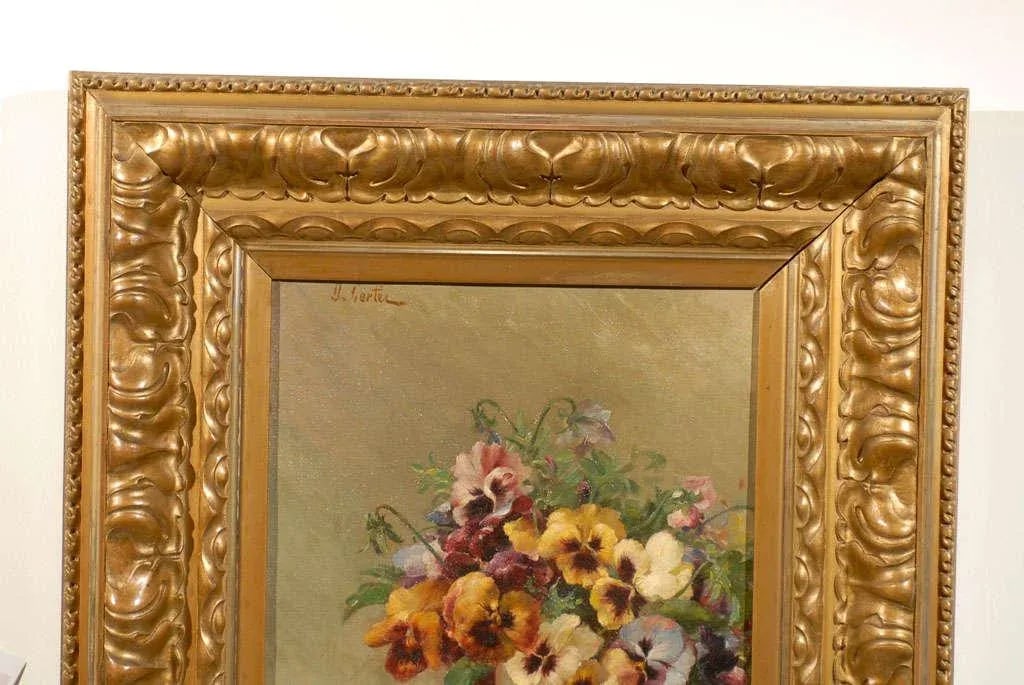 19th Century French Still Life of Pansies Oil Painting, Framed - 4