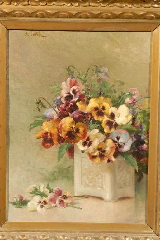 19th Century French Still Life of Pansies Oil Painting, Framed - 5