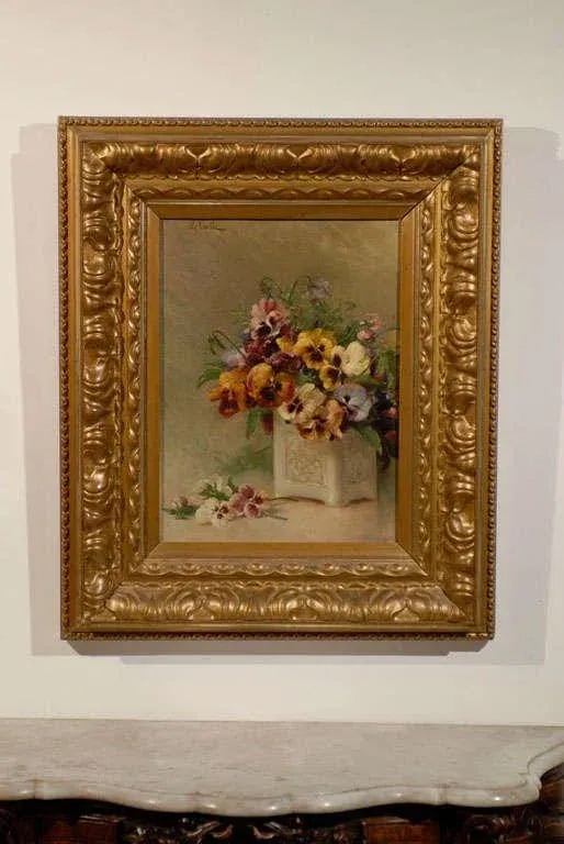 19th Century French Still Life of Pansies Oil Painting, Framed - 6