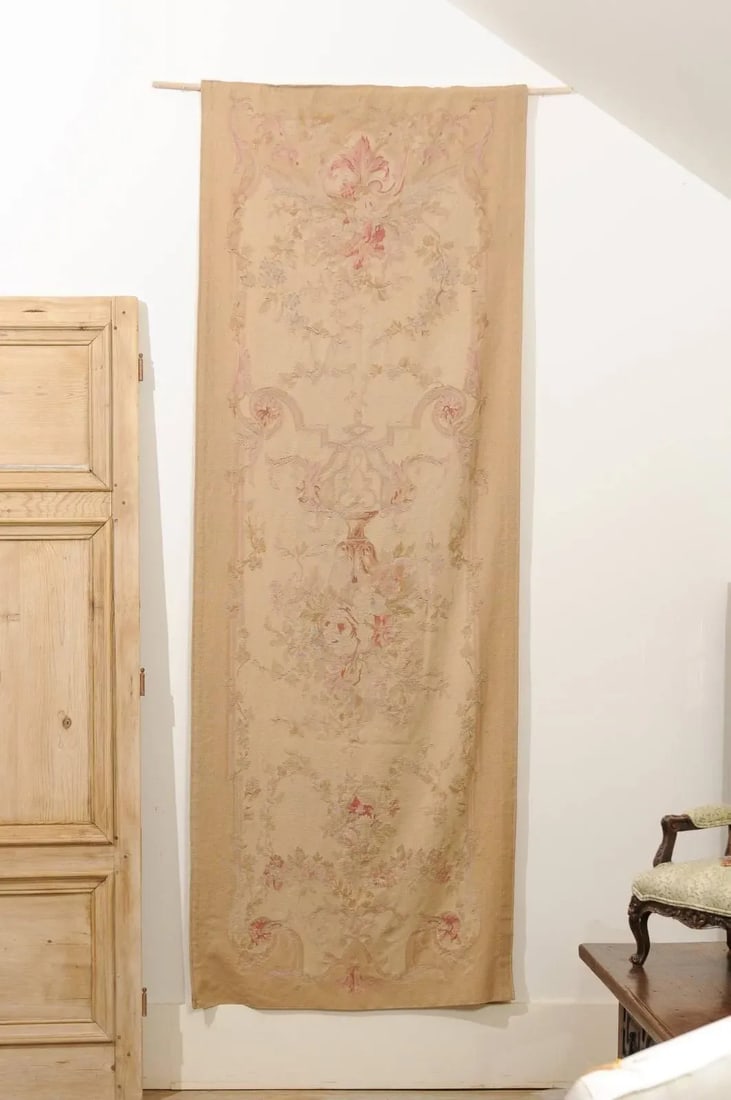 French 19th Century Vertical Hand-Woven Tapestry with Floral Décor and Volutes - 2