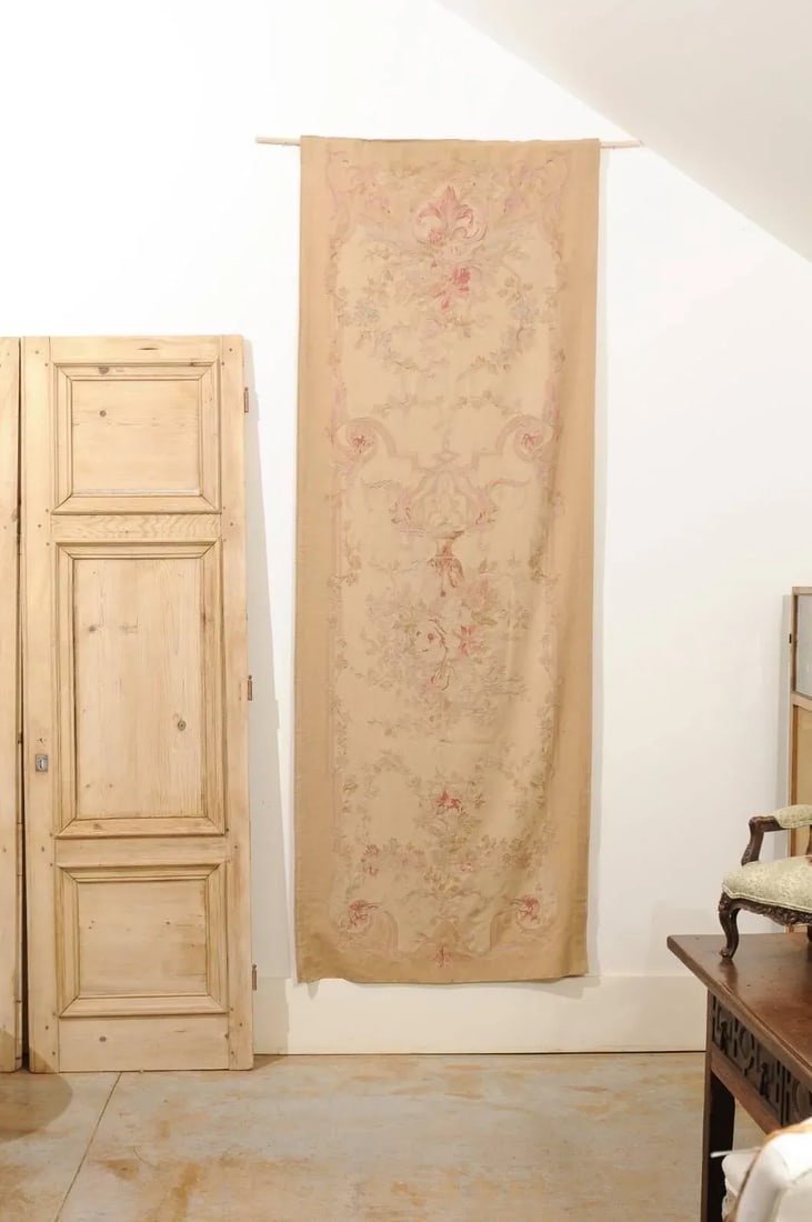 French 19th Century Vertical Hand-Woven Tapestry with Floral Décor and Volutes - 3
