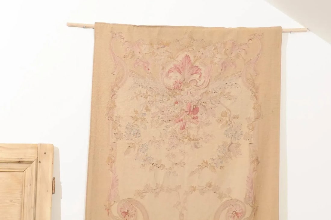 French 19th Century Vertical Hand-Woven Tapestry with Floral Décor and Volutes - 4
