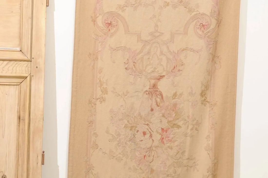 French 19th Century Vertical Hand-Woven Tapestry with Floral Décor and Volutes - 5