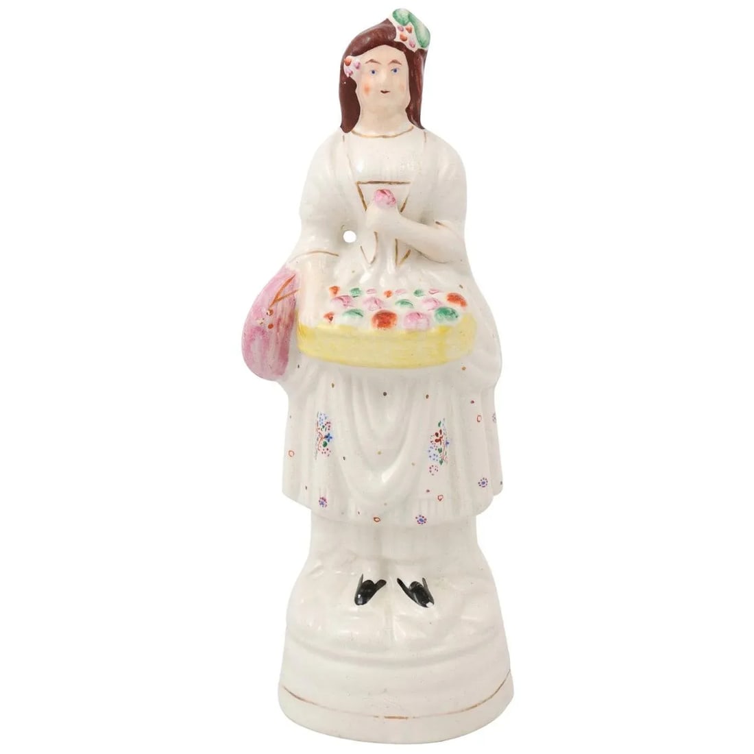 Mid 20th Century Small English Porcelain Decorative Figurine Depicting Lady with Floral Basket - 12