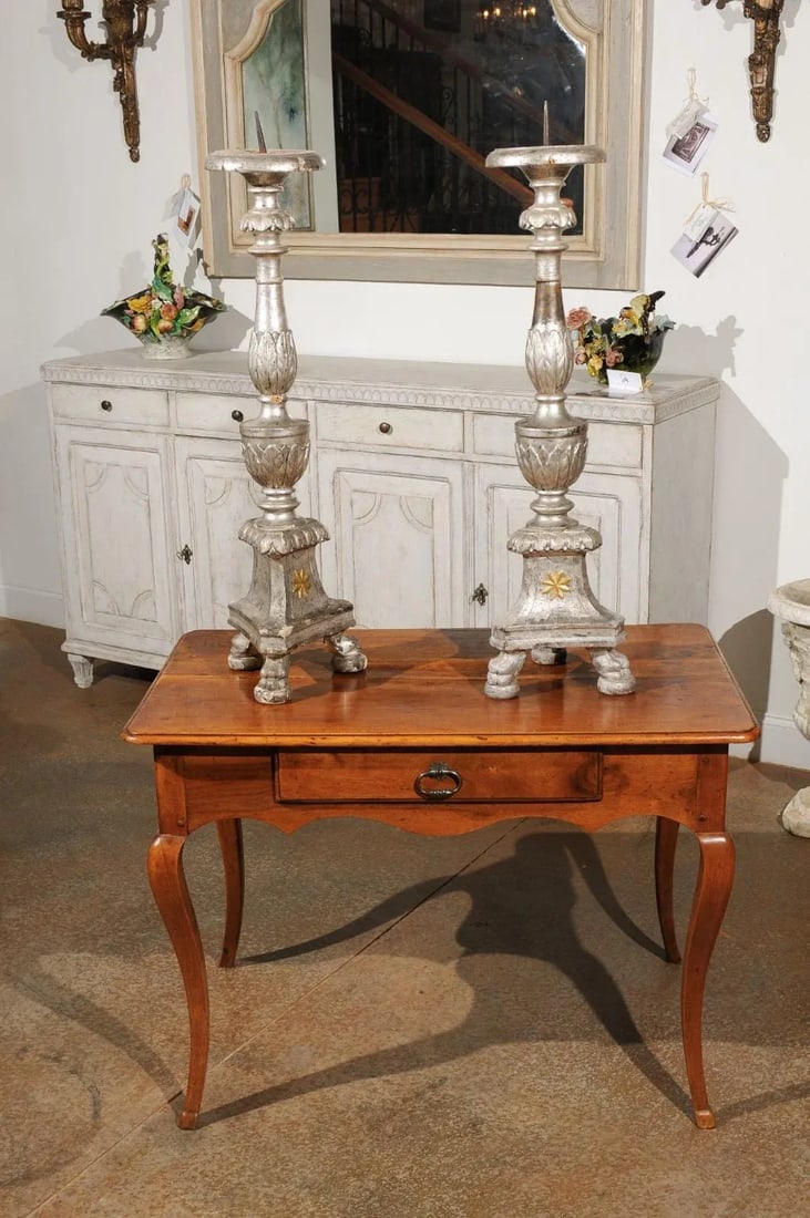 18th Century Italian Silver Candlesticks with Gilt Star & Waterleaves - a Pair - 4