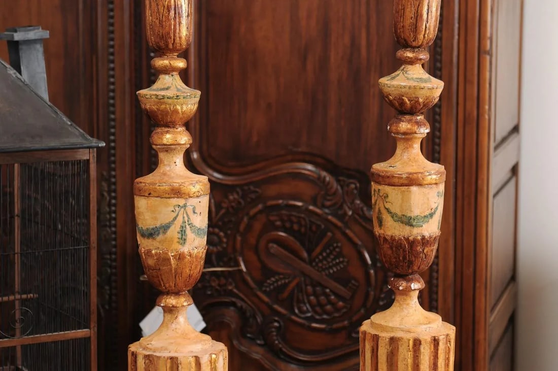 18th Century Neoclassical Painted & Gilded Candlesticks with Hoof Feet - a Pair - 6