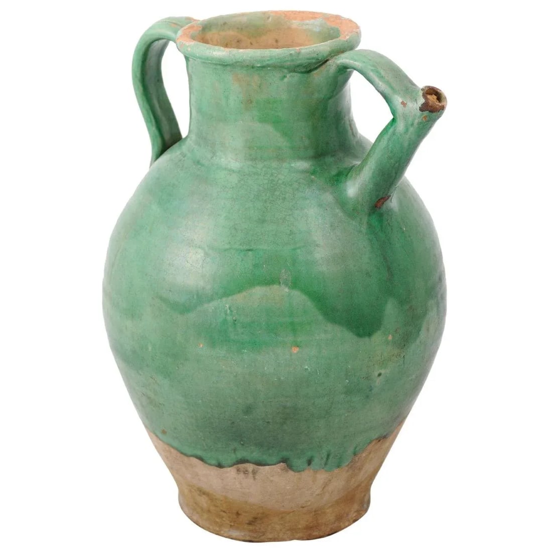 19th Century French Provincial Distressed Green Glazed Pottery Jug - 12