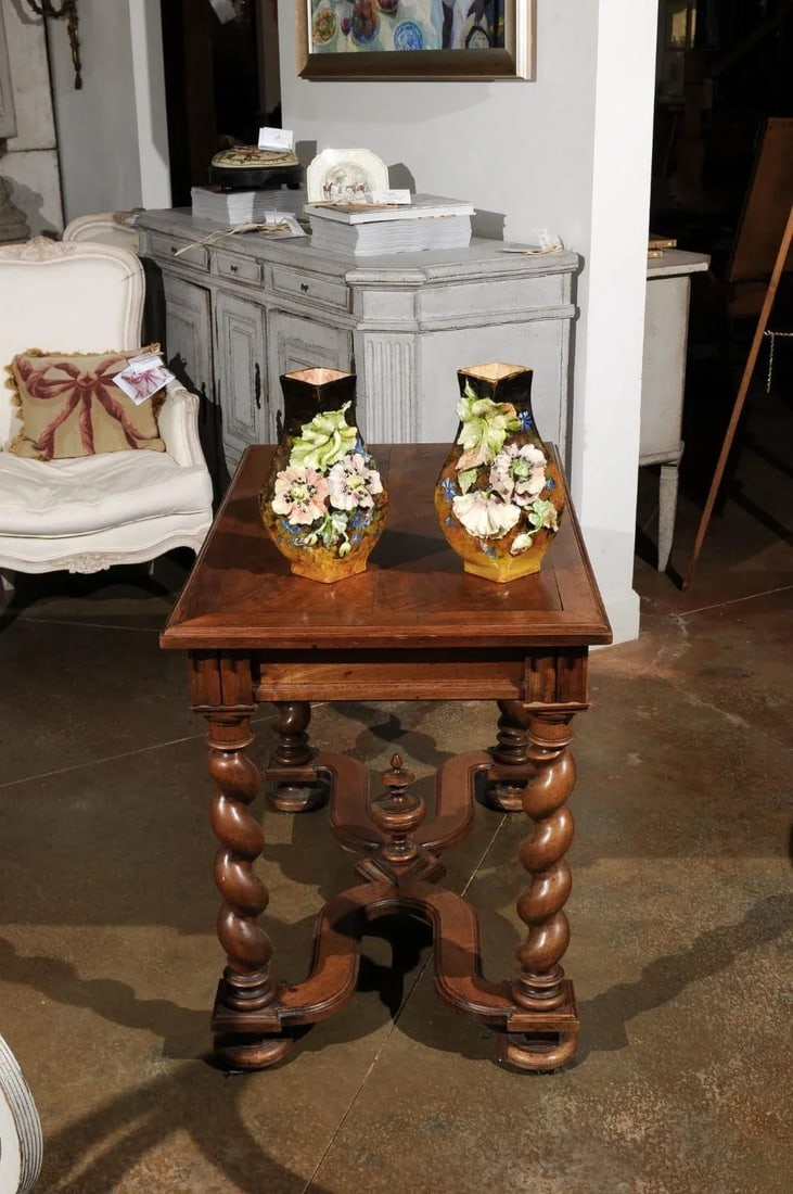 19th Century French Vases with Barbotine Décor of Flowers and Leaves - A Pair - 4