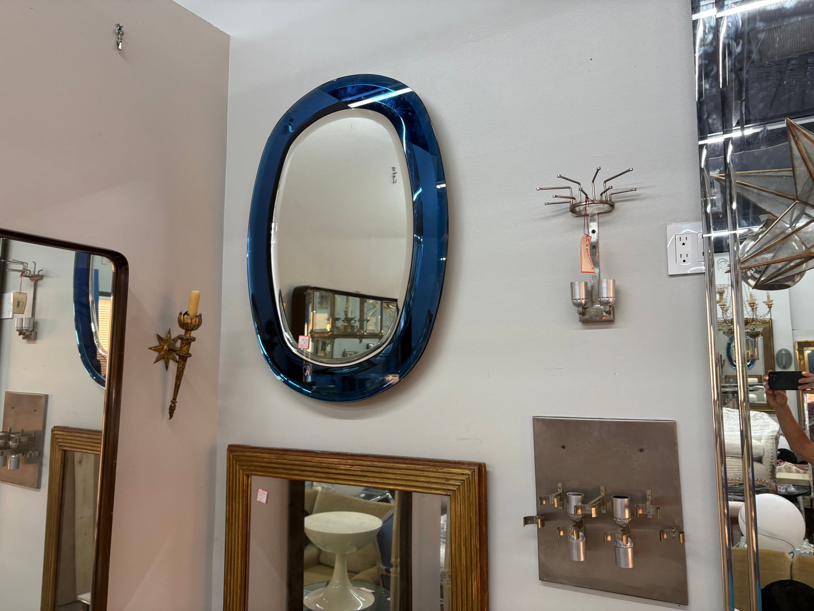 Italian Modern Fontana Arte Inspired Blue Beveled Mirror - 11