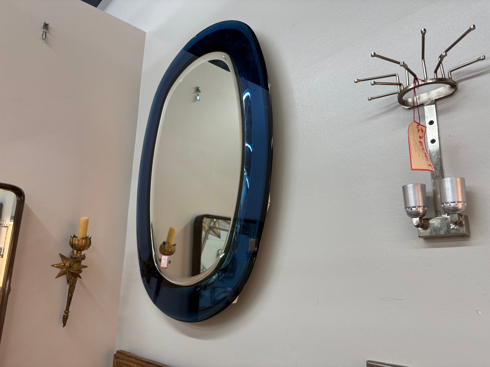 Italian Modern Fontana Arte Inspired Blue Beveled Mirror - 8