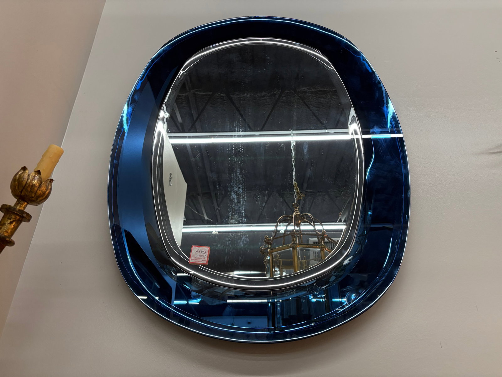 Italian Modern Fontana Arte Inspired Blue Beveled Mirror - 9