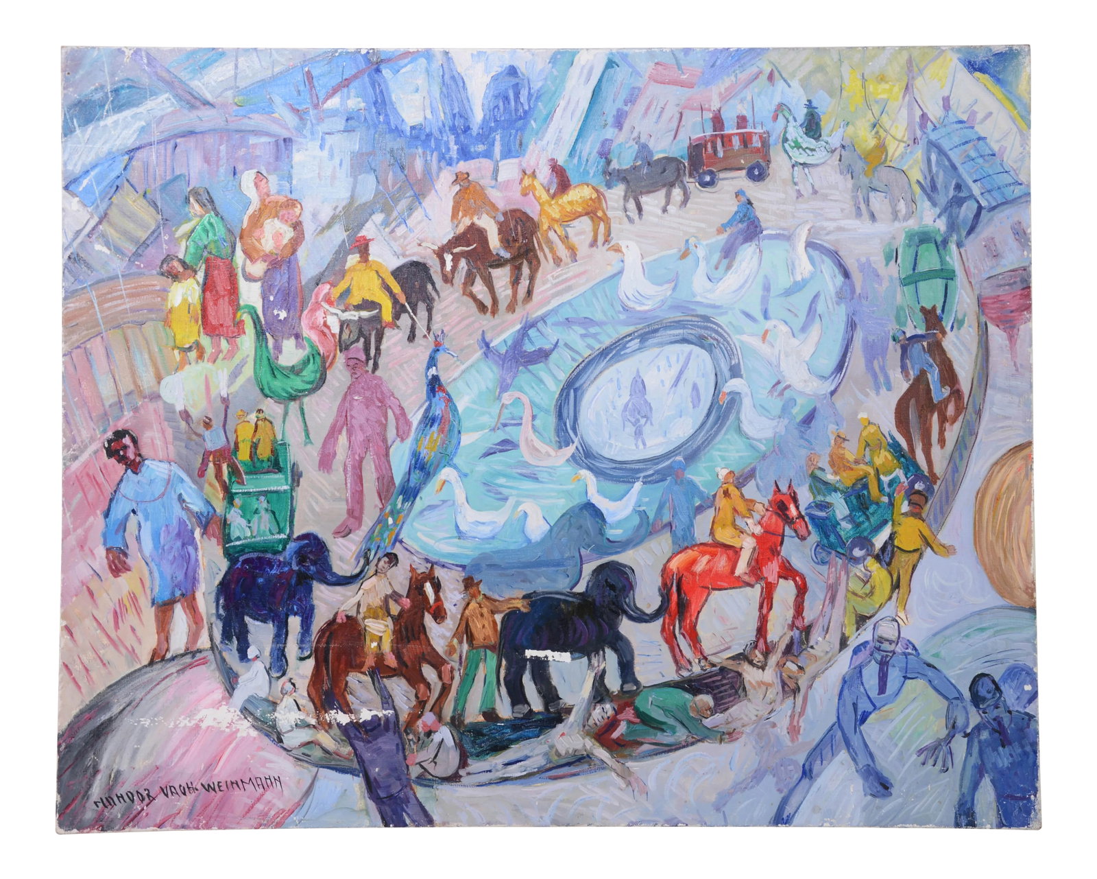 Maurice Vagh-Weinmann (France/Hungarian, 1897-1978) Surrealism Oil on Canvas. Amusement Park: Nandor Vagh-Weinmann (1897-1978) French Hungarian Jewish.Oil on canvas: amusement park SUBJECT : amusement park. ARTIST: Nandor VAGH-WEINMANN (1897-1978) french hungarian jewish . MEDIUM : Oil on