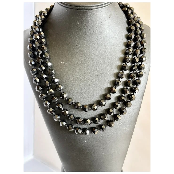 1920s 72" French Jet Bead Flapper Necklace - 2
