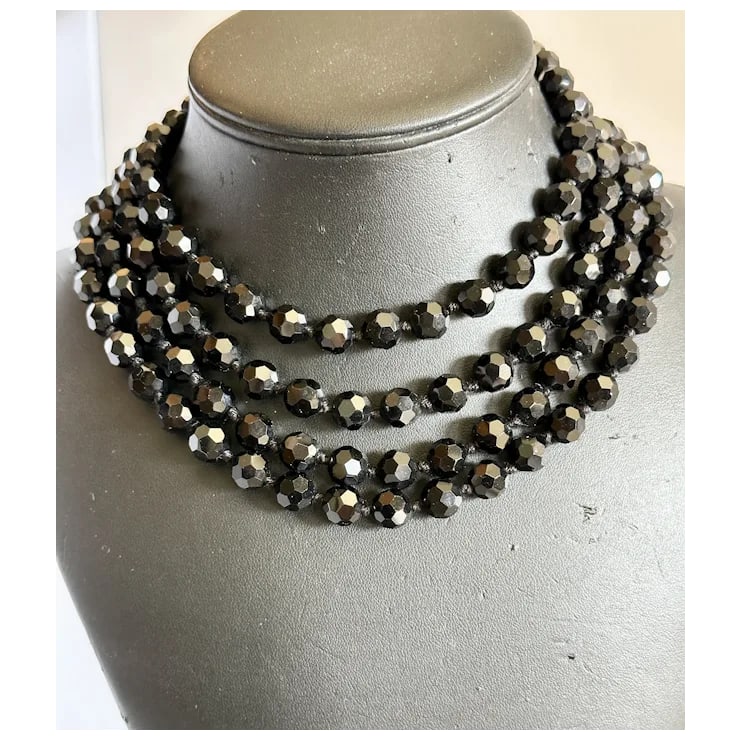 1920s 72" French Jet Bead Flapper Necklace - 3
