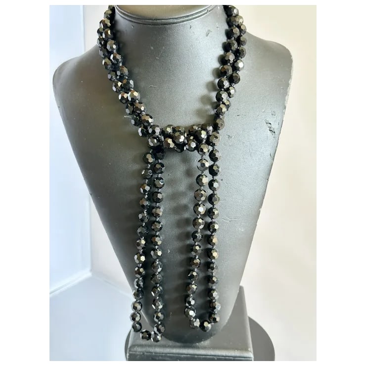 1920s 72" French Jet Bead Flapper Necklace - 5