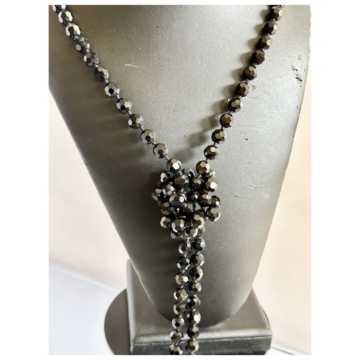 1920s 72" French Jet Bead Flapper Necklace - 6